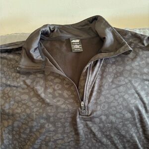 Avia Charcoal Leopard Patterned Quarter-Zip Top
